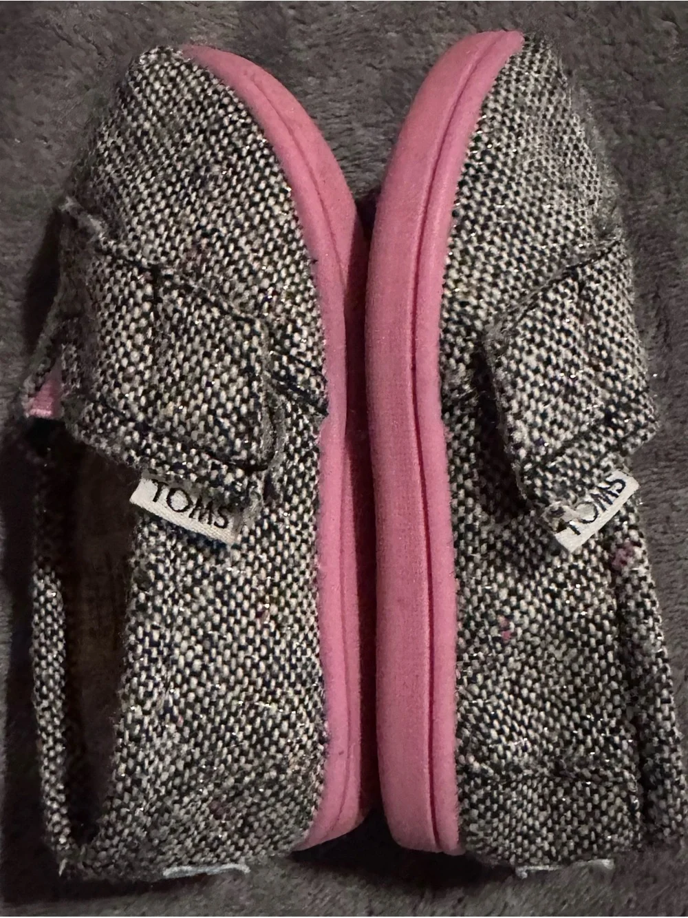TOMS Toddler Girls T5 Wool Blend Sparkle Slip On Shoes Pink Sole Fleece Lined EU